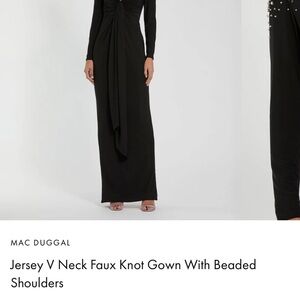 Mac Duggal Black Jersey V Neck Gown